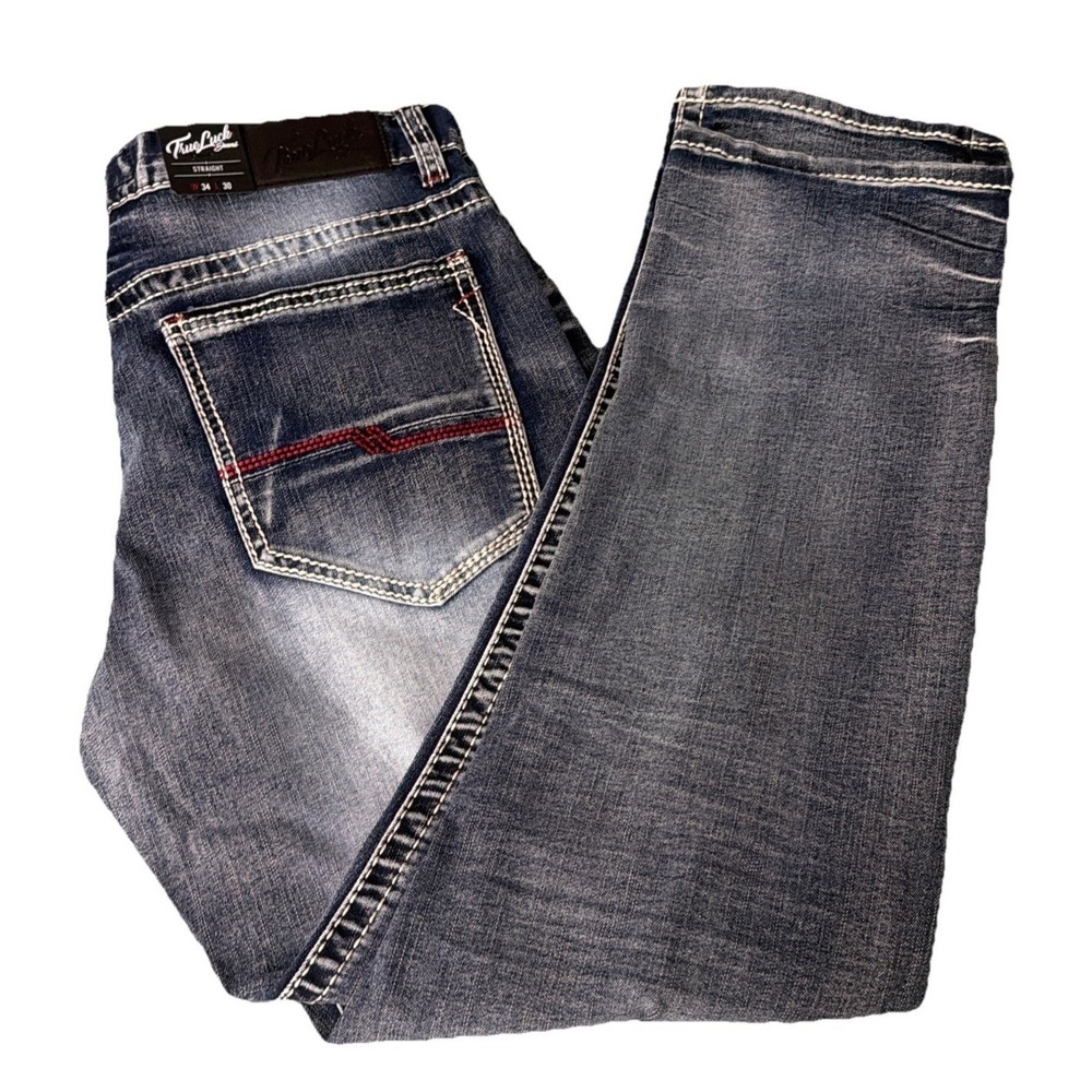 True Luck Men's‎ Classic Stretch Blue Jeans Size 34x30 New